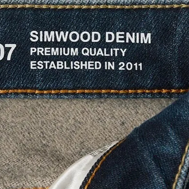 Mid-waist dark sanded men's jeans