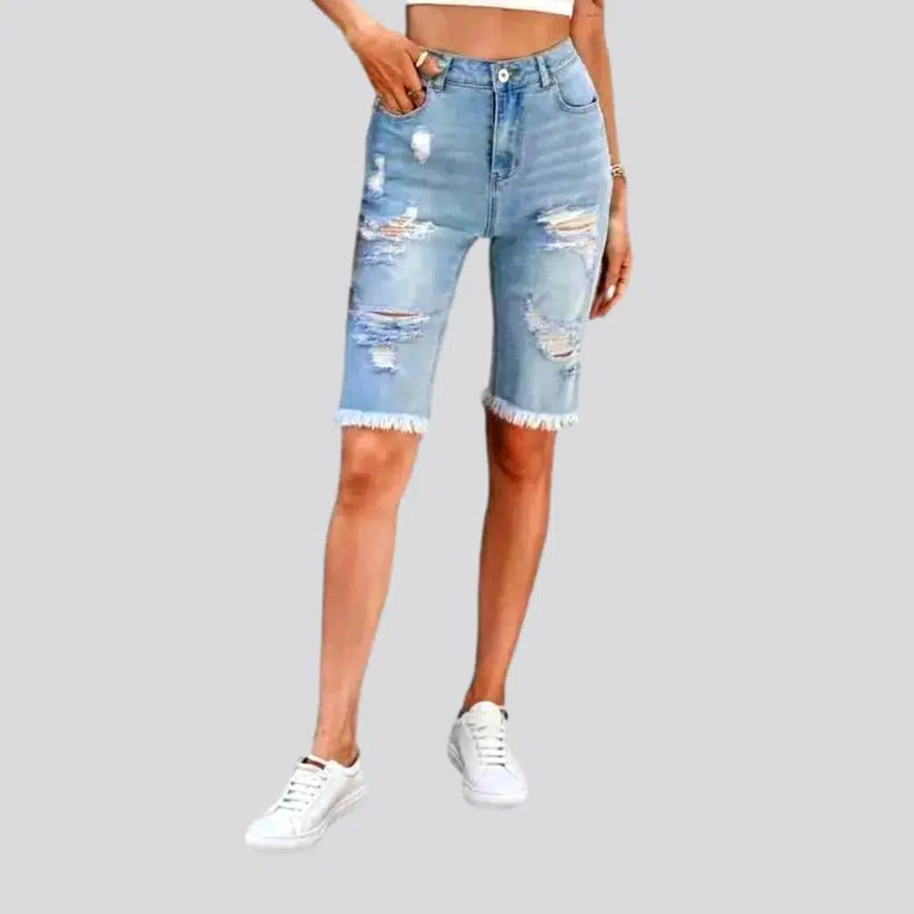 Frayed-hem knee-length jean shorts for ladies | Jeans4you.shop