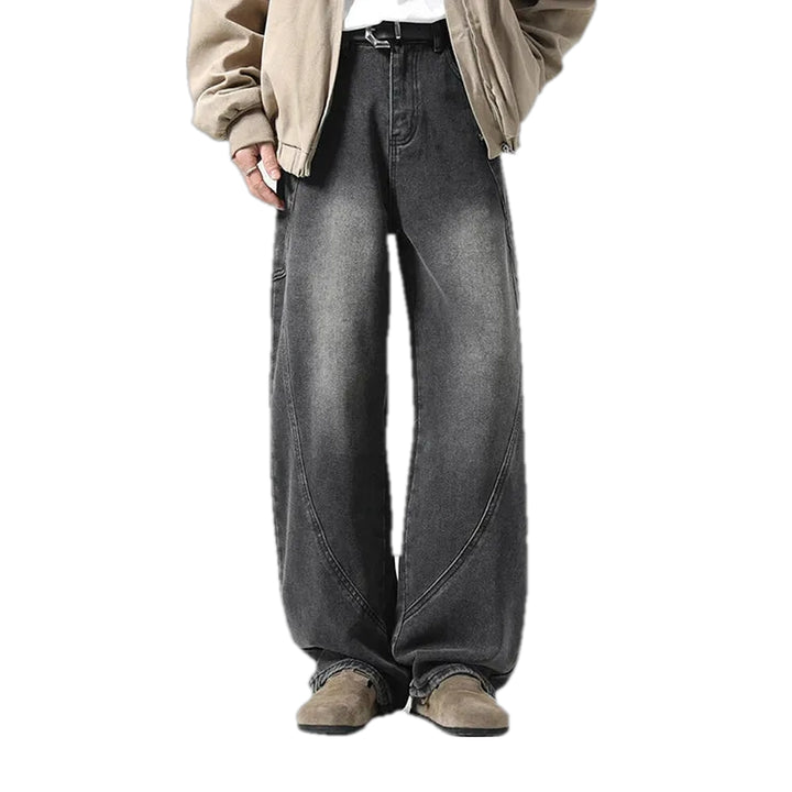 Whiskered 90s Style Jeans for Men - Grey