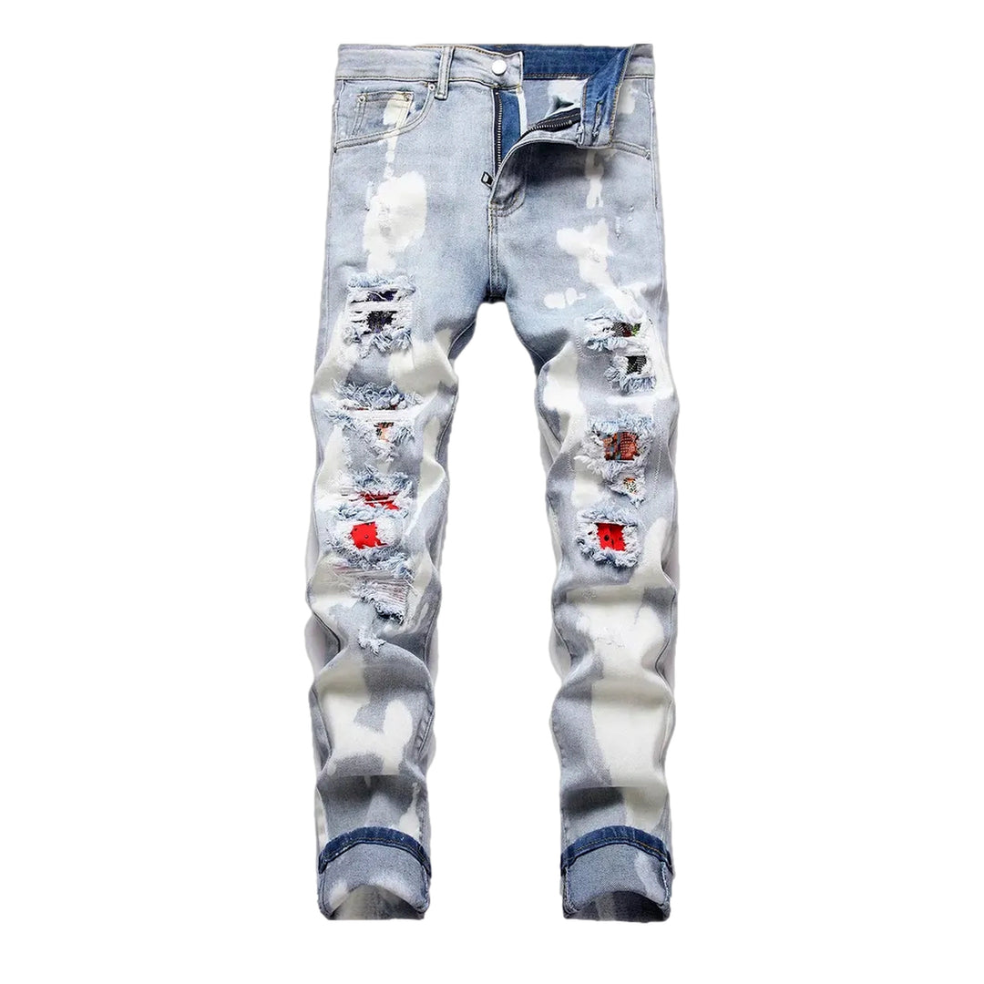Distressed Style Men's Jeans - Light Blue
