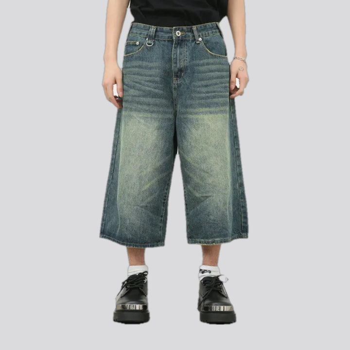 Abraded style men's denim shorts