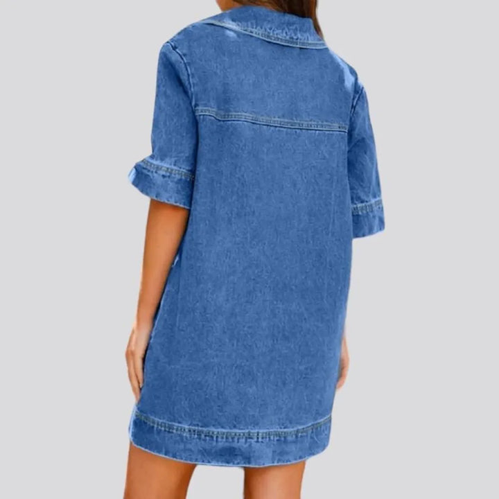 Fashionable v-neck denim caftan dress